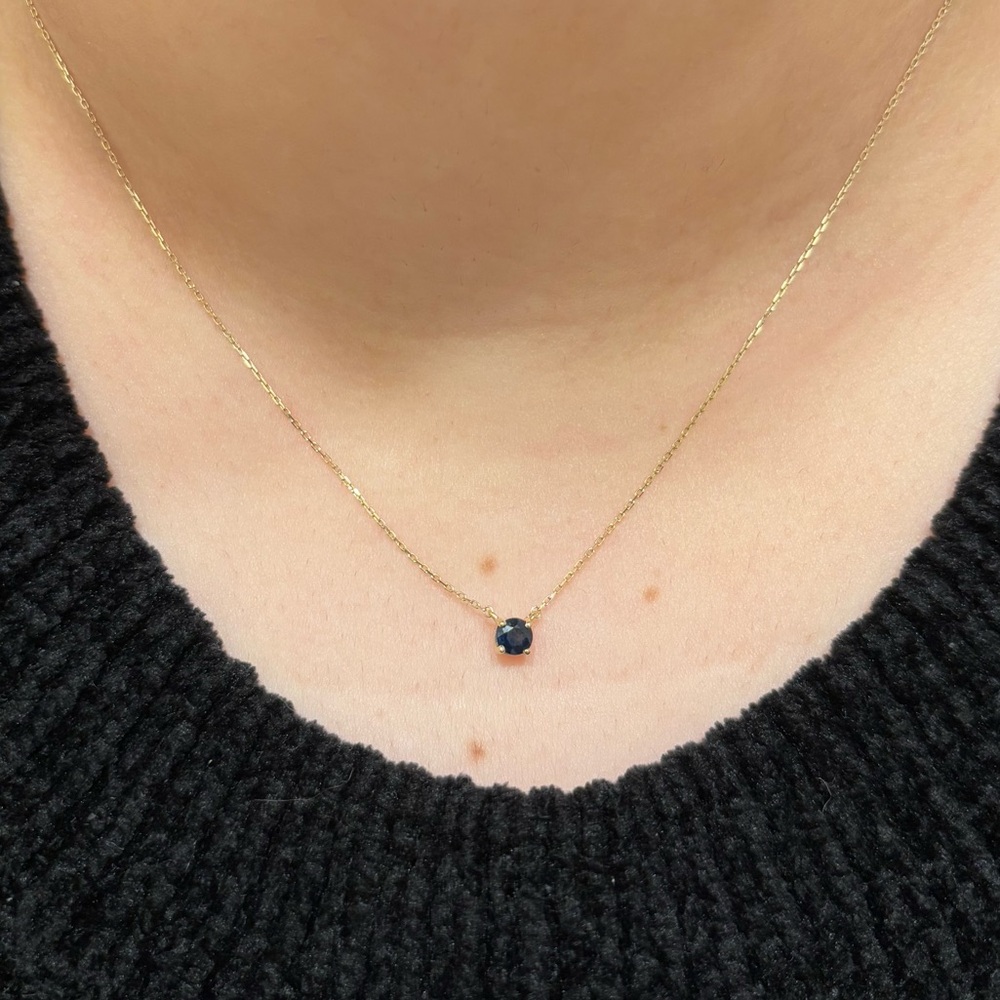 10k Solid Gold Sapphire Solitaire Necklace 16-18”